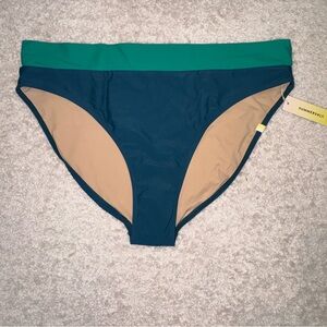summersalt Teal Classic Turn-Down Bikini Bottom with Green Waistband NWT Size 12